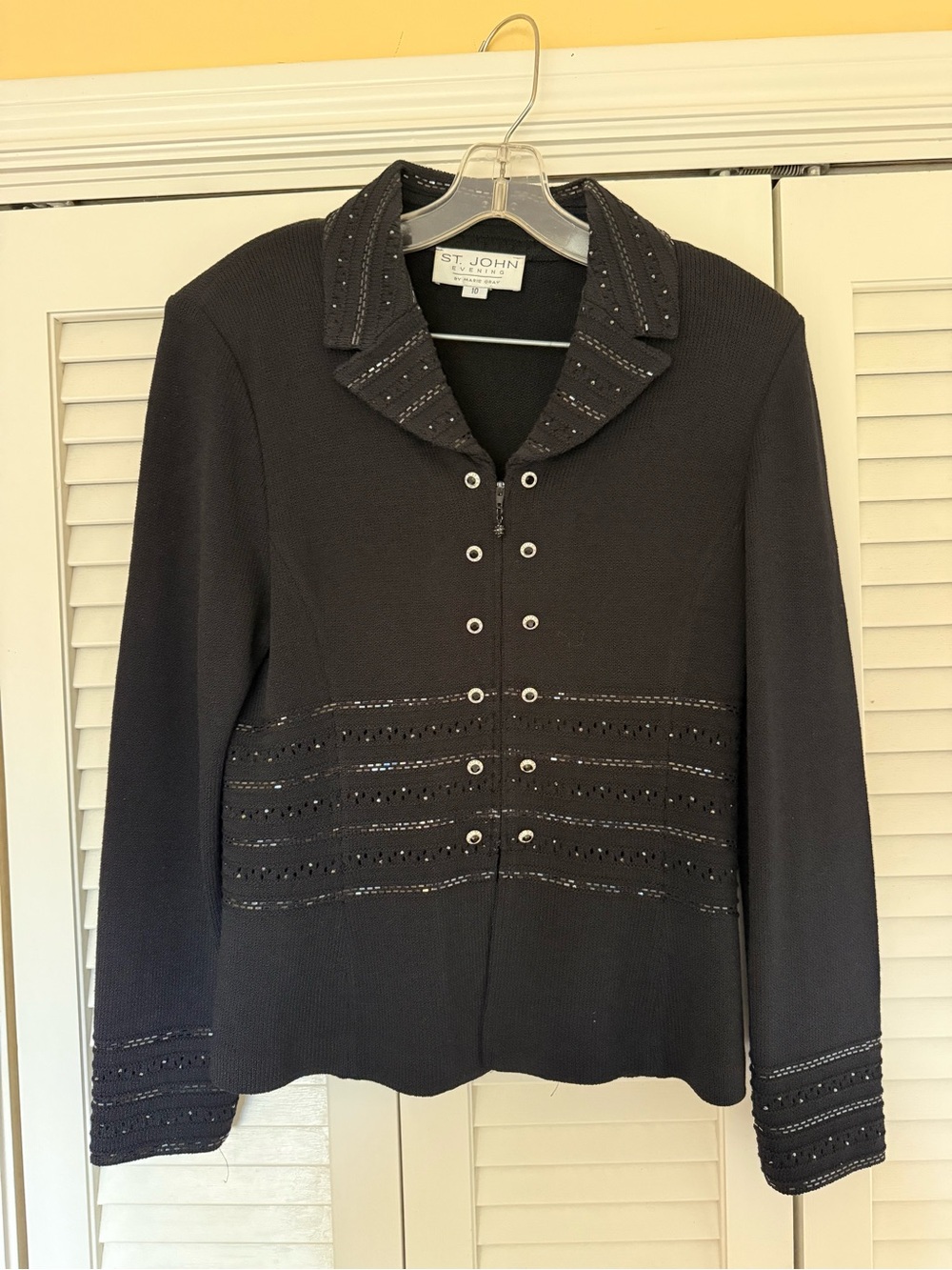 St. John Black Knit Embellished Double-Breasted Jacket
